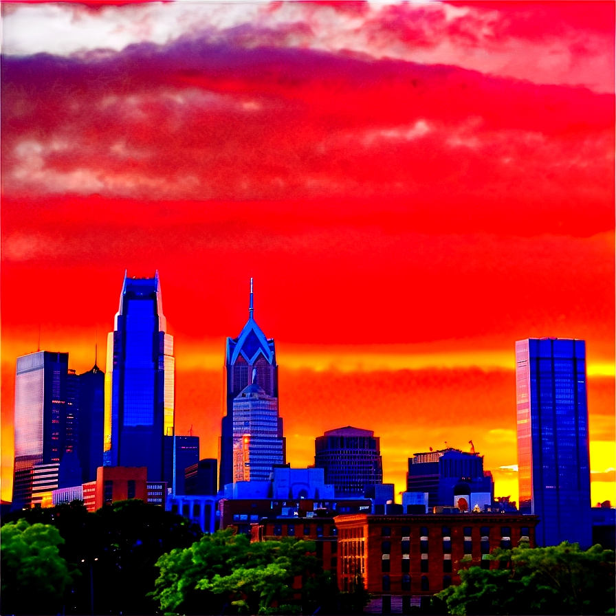 Vibrant Sunset Over Philadelphia Skyline Png 18