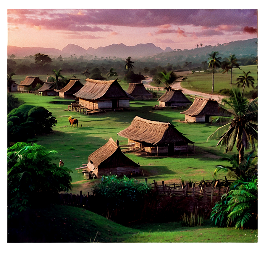 Village At Dawn Light Png Hri