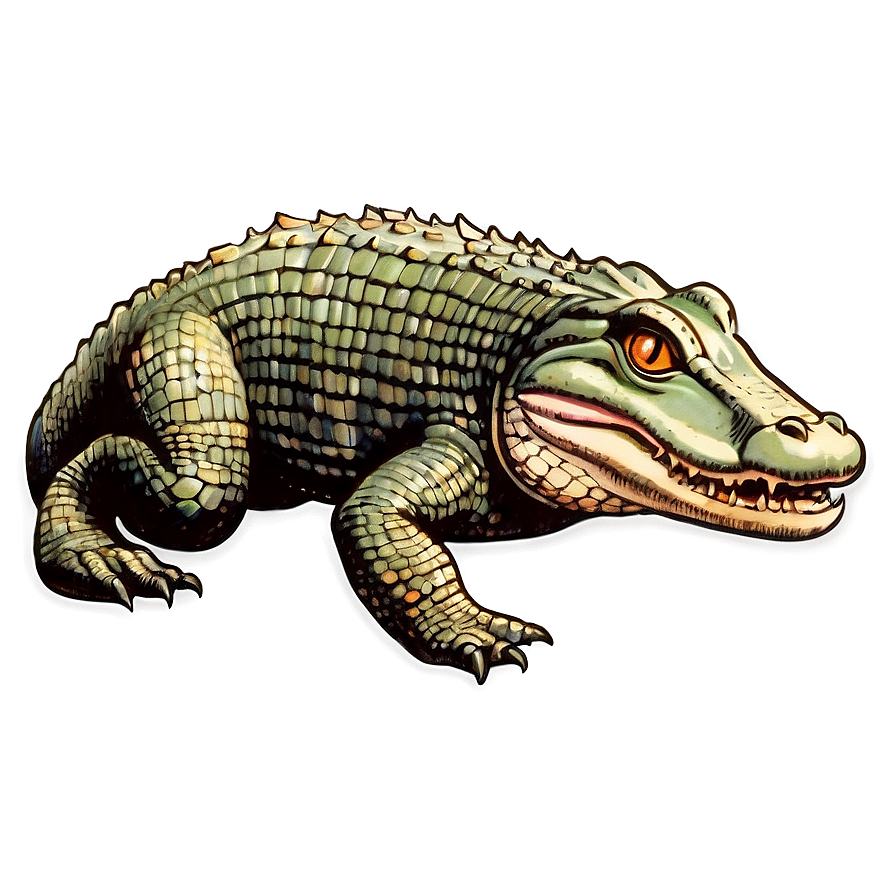 Vintage Alligator Illustration Png 1