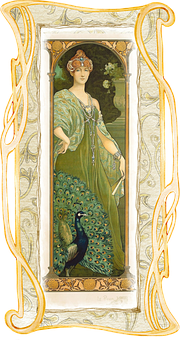 Vintage Art Nouveau Peacockand Lady