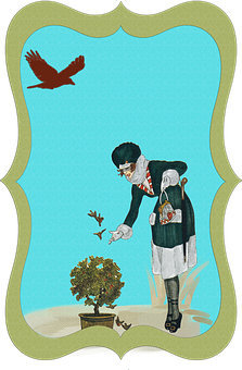 Vintage Birdand Gardener Illusion