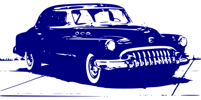 Vintage Car Silhouette Blue Black Background