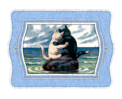 Vintage Cats Hugging Ocean Backdrop