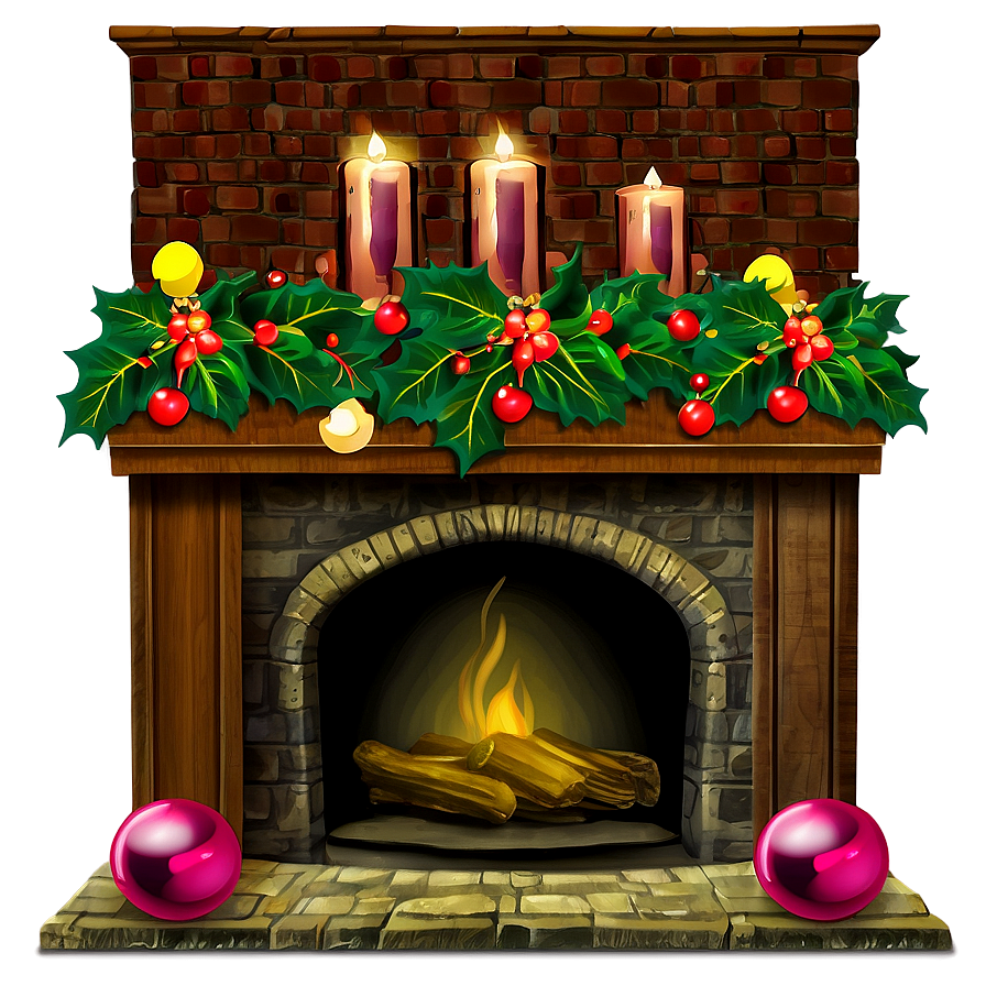 Vintage Christmas Fireplace Scene Png 79