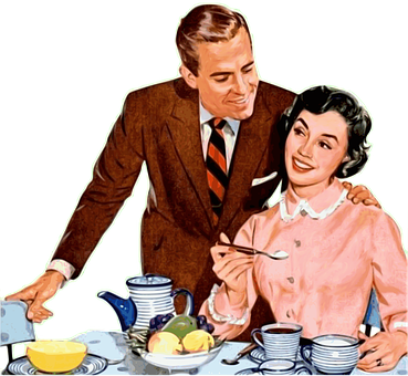 Vintage Couple Breakfast Illustration