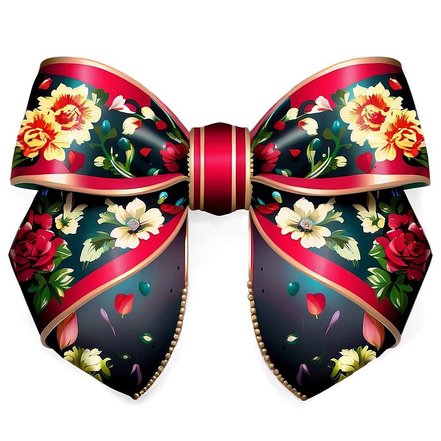 Vintage Floral Gift Bow Png Mbt