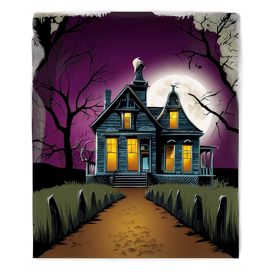 Vintage Haunted House Illustration Png 85