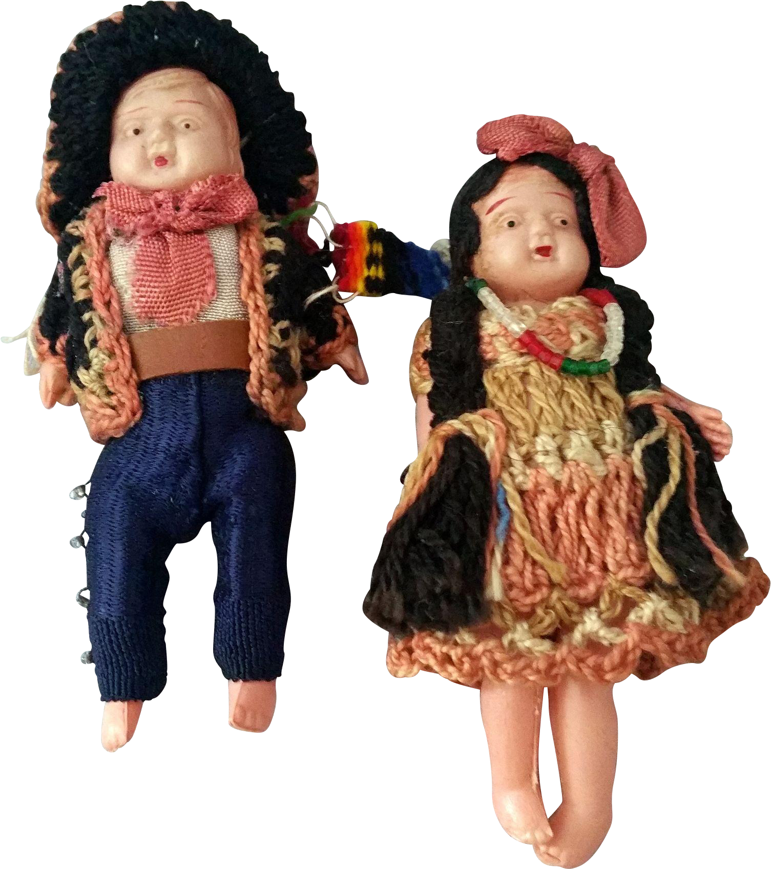 Vintage Knitted Dollsin Traditional Costumes