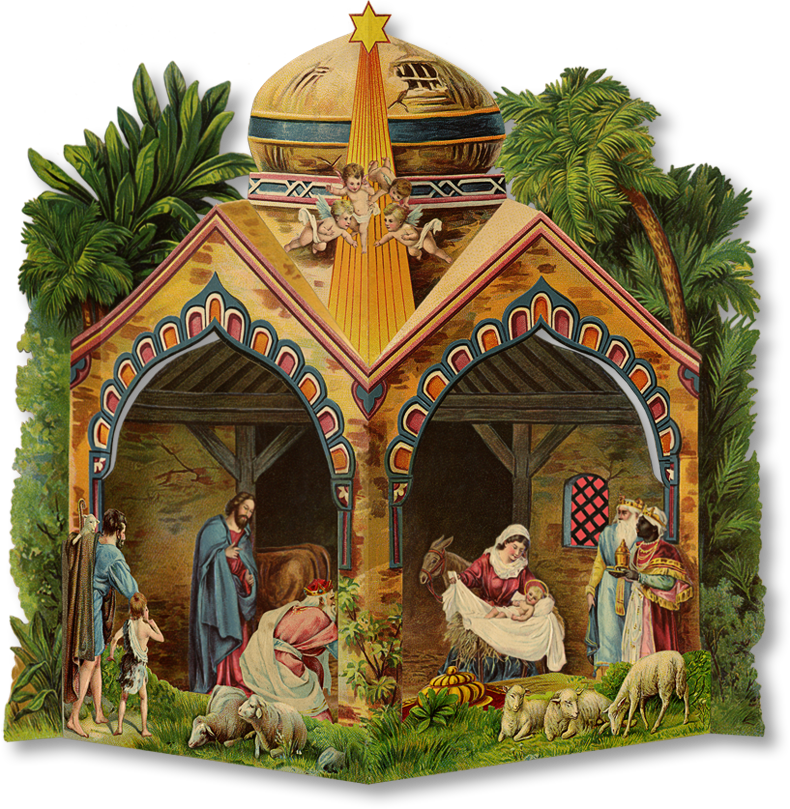 Vintage Nativity Scene Illustration