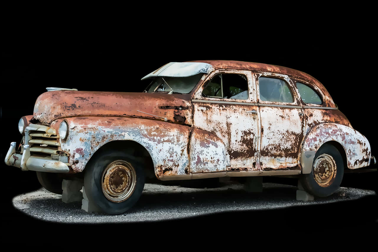 Vintage Rusty Car Black Background