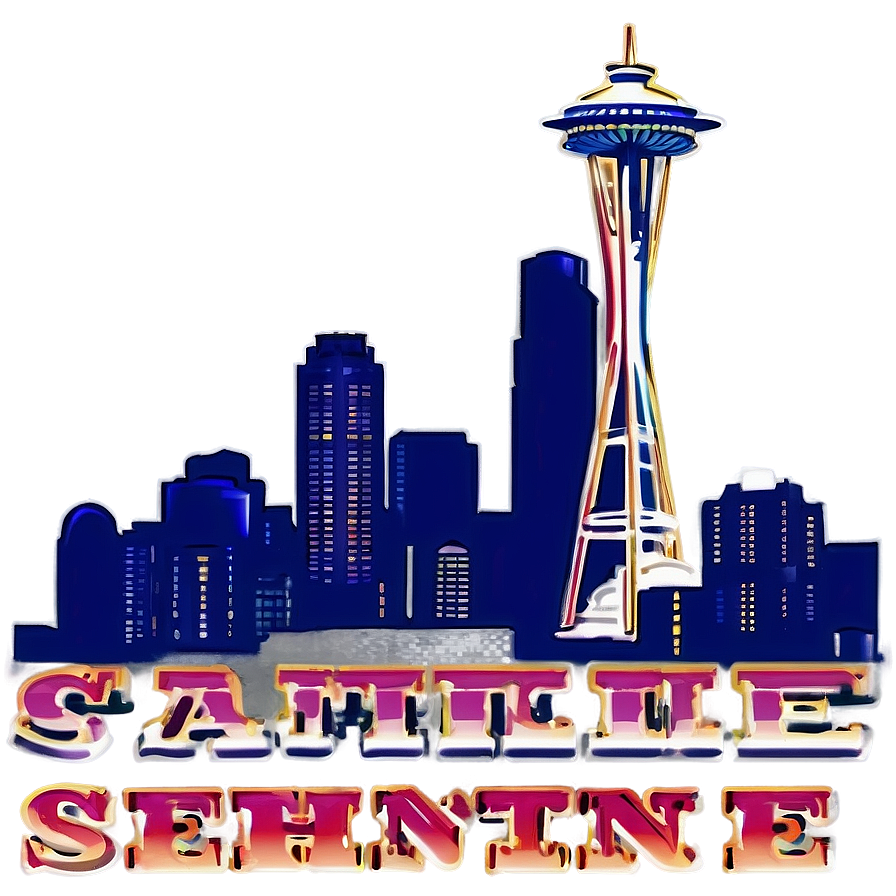 Vintage Style Seattle Skyline Png 06252024