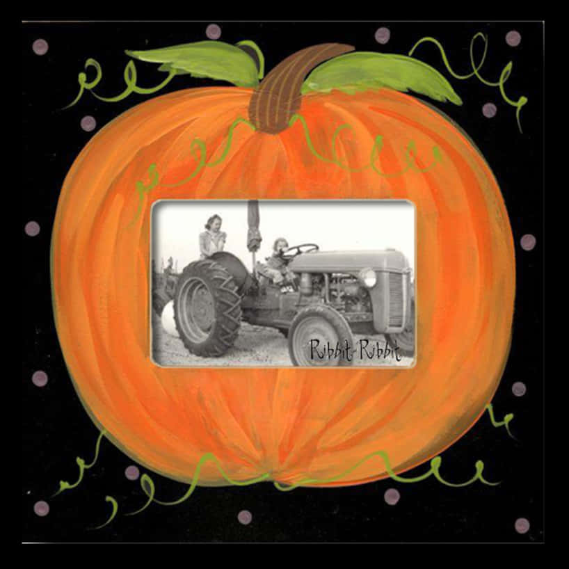 Vintage Tractor Photoin Pumpkin Frame