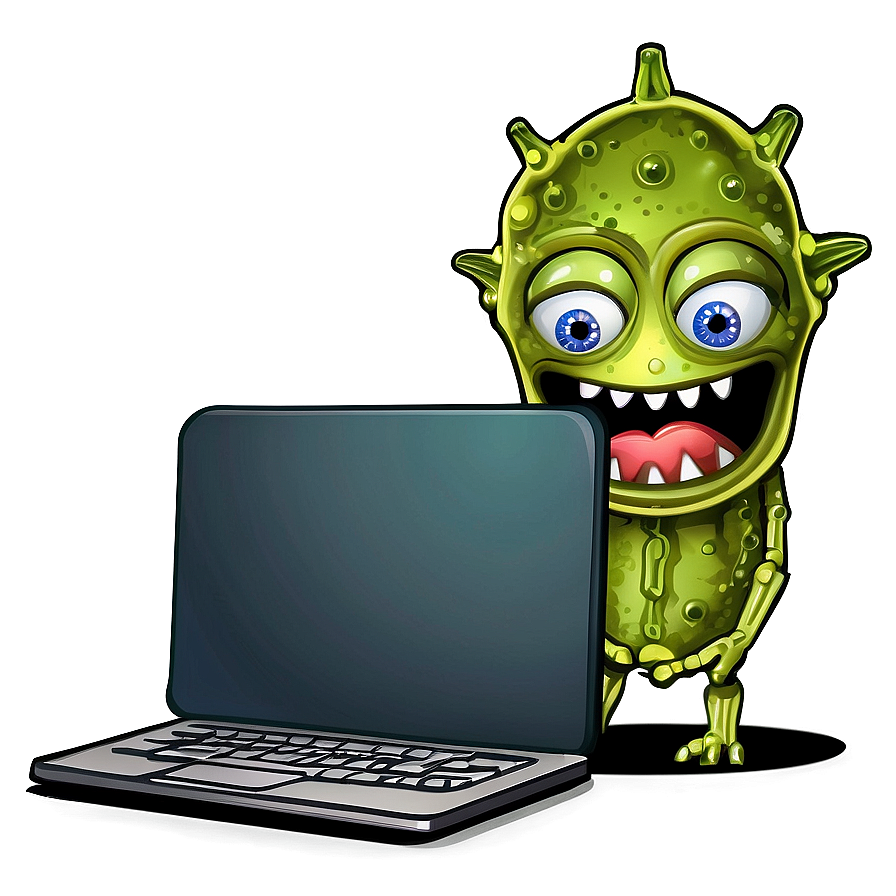 Virus Cartoon With Laptop Png 06282024