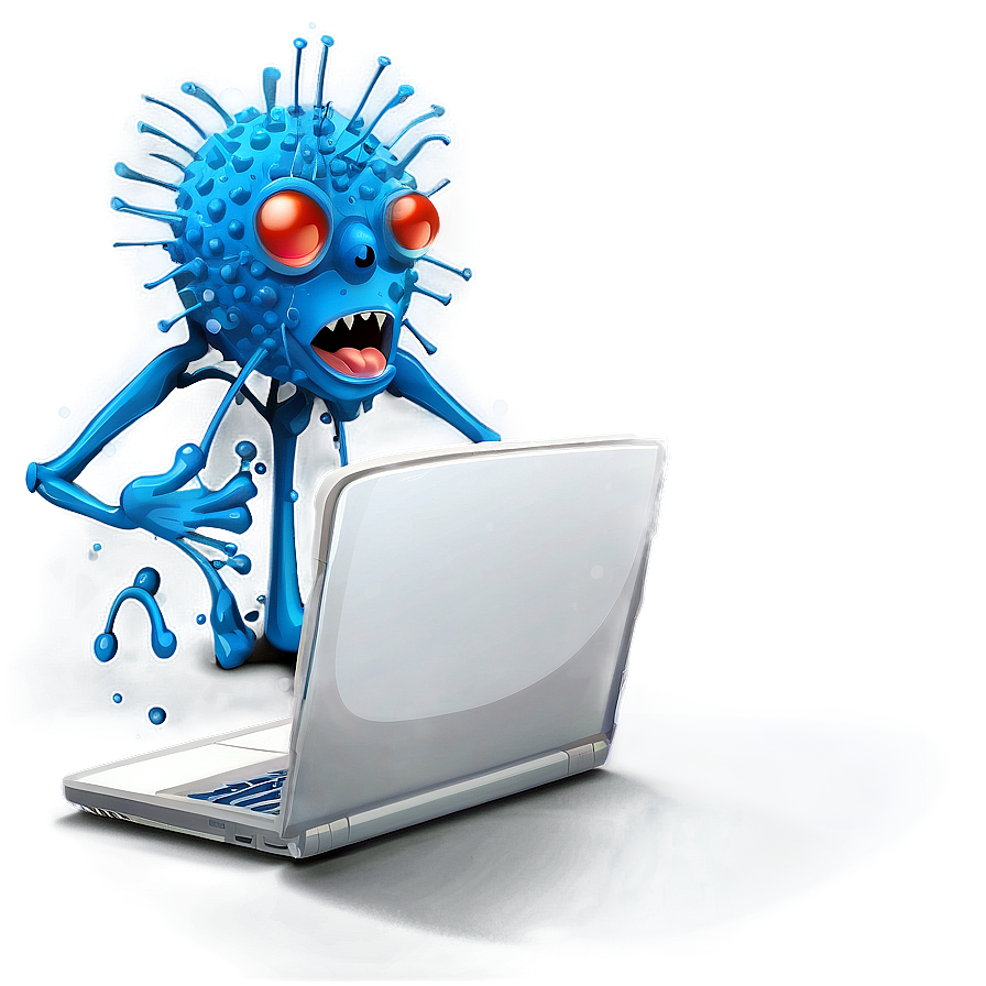 Virus Cartoon With Laptop Png Wfb46