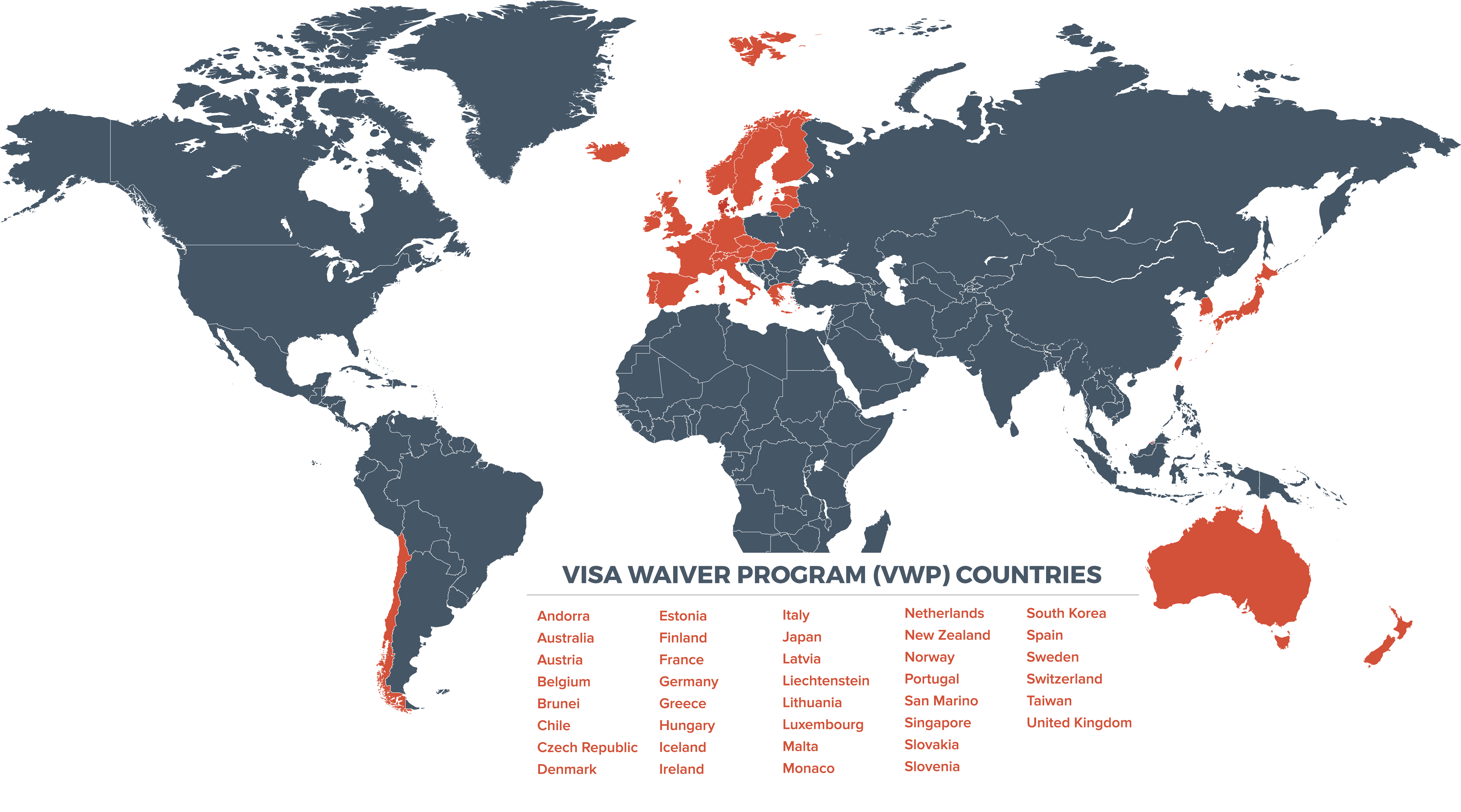 Visa Waiver Program Countries Map