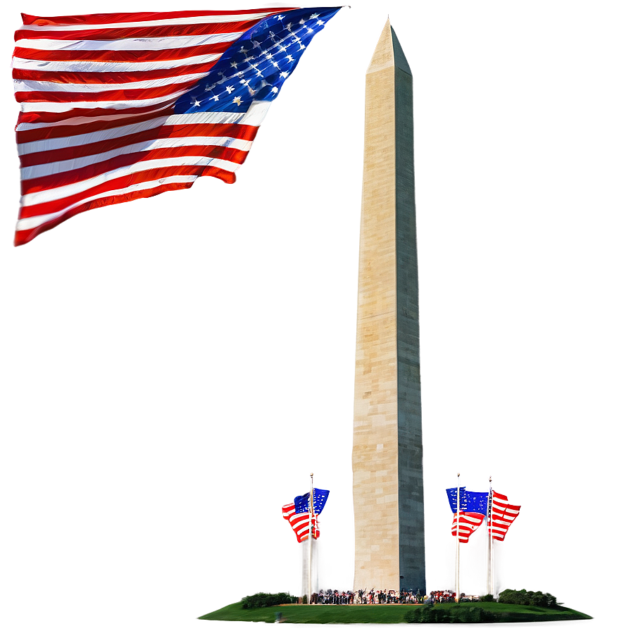 Washington Monument Flanked By U.s. Flags Png Gcf35