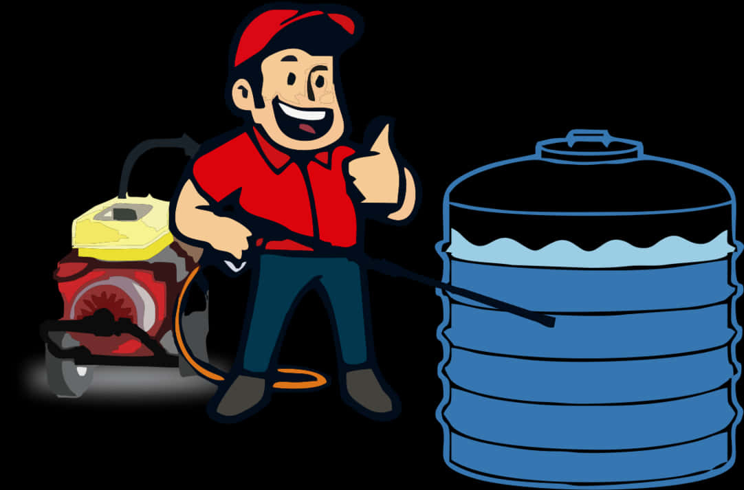 Water Tank Cleaning Service Cartoon