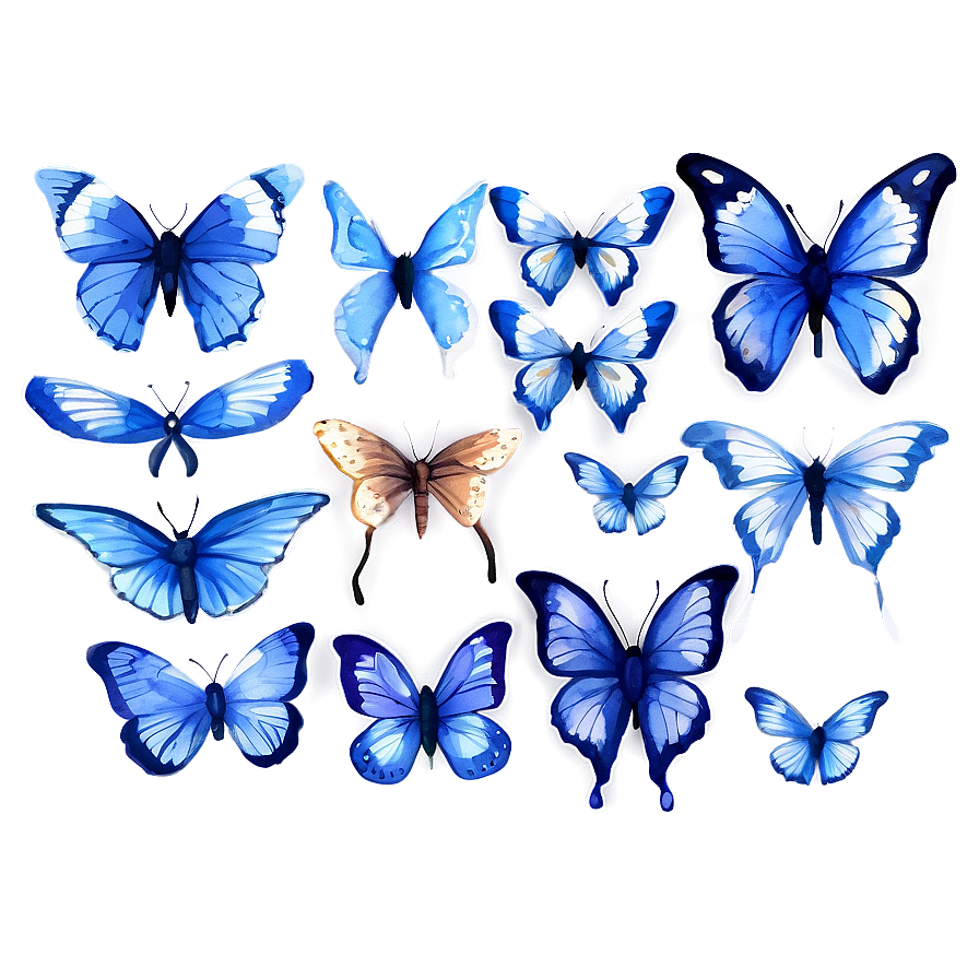 Watercolor Blue Butterflies Png 74