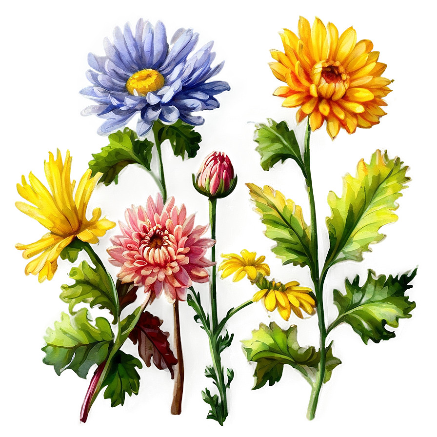 Watercolor Chrysanthemum Art Png Xku