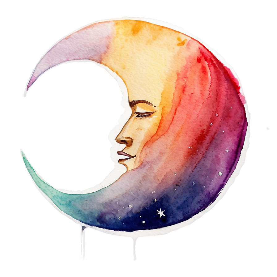 Watercolor Crescent Moon Png Pox40