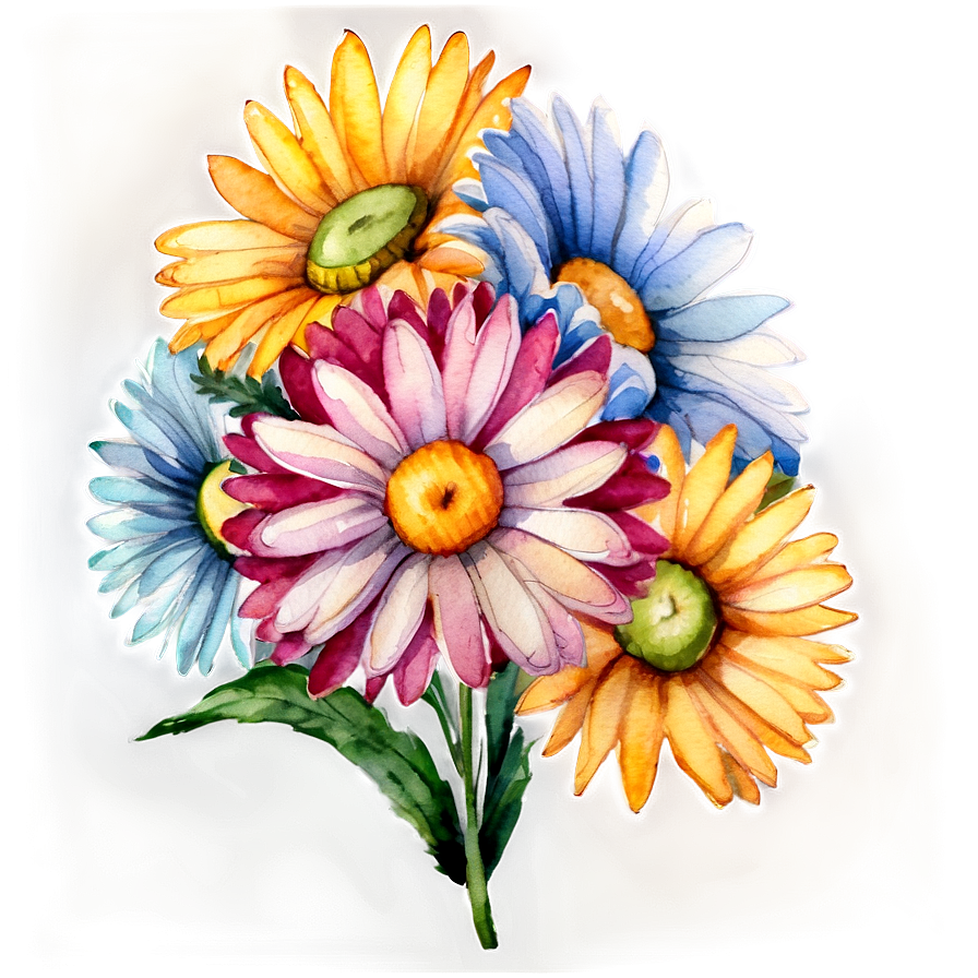 Watercolor Daisies Arrangement Png Ldl78