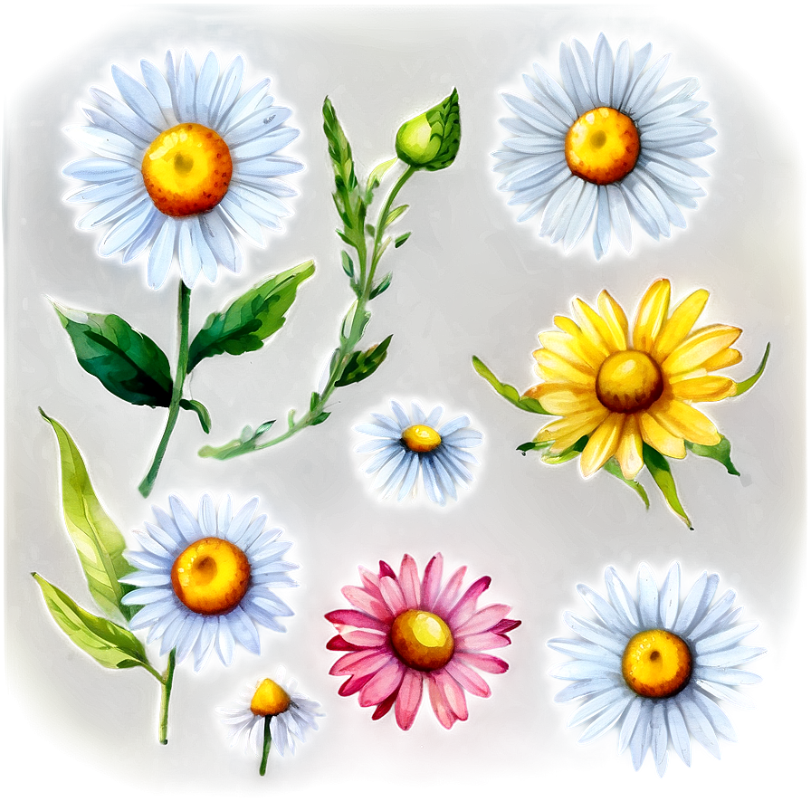 Watercolor Daisy Elements Png 05252024