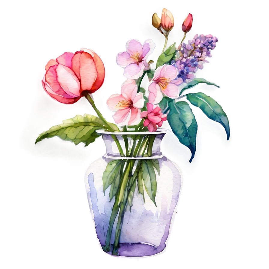 Watercolor Flowers In Vase Png 95