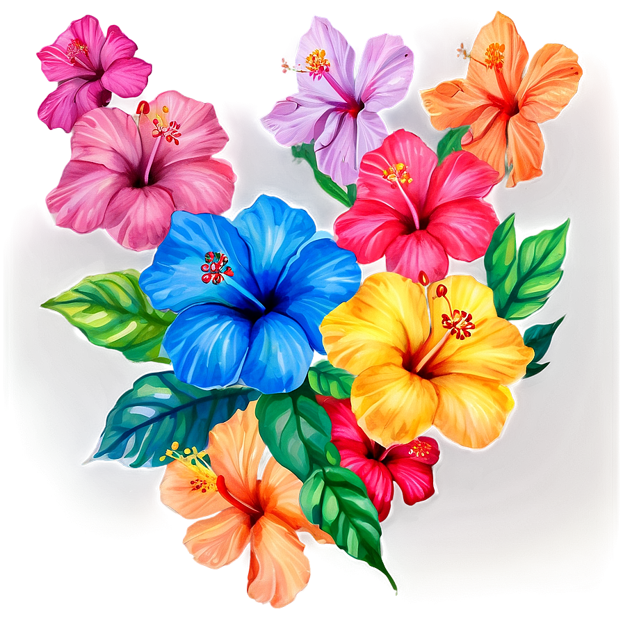 Watercolor Hibiscus Flowers Png Xla3