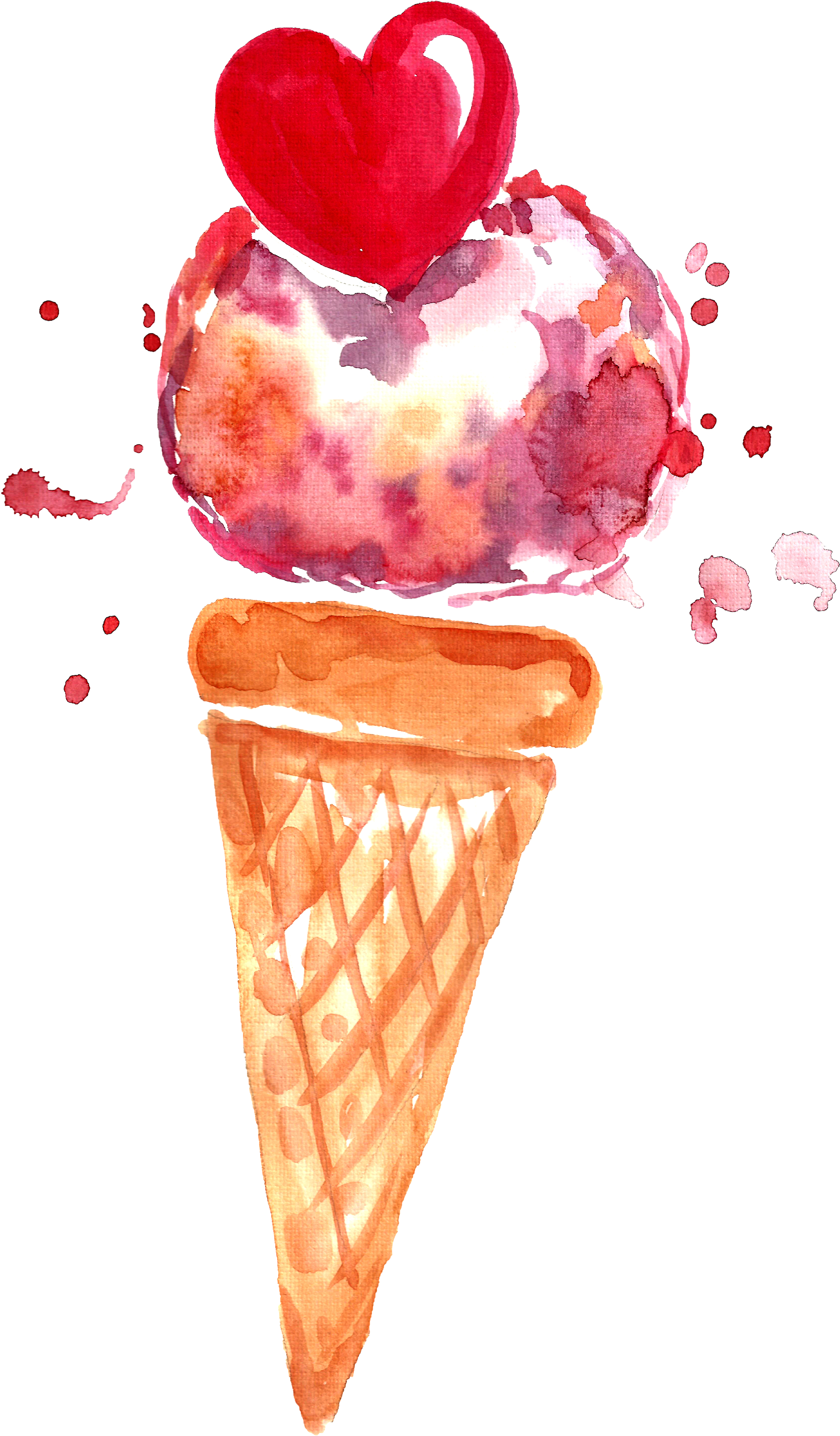 Watercolor Ice Cream Cone With Heart