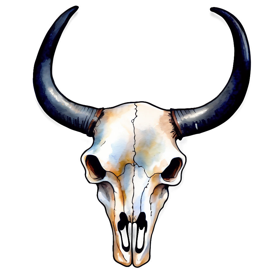 Watercolor Longhorn Skull Paint Png Gjh