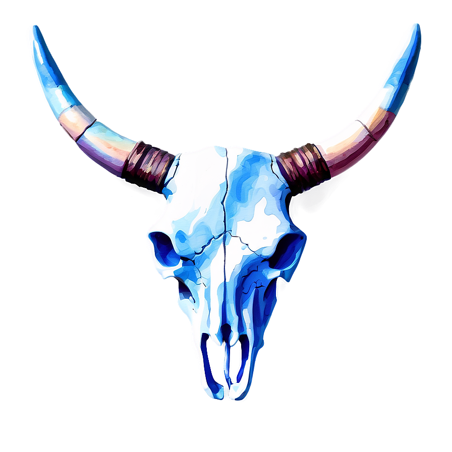 Watercolor Longhorn Skull Paint Png Htw