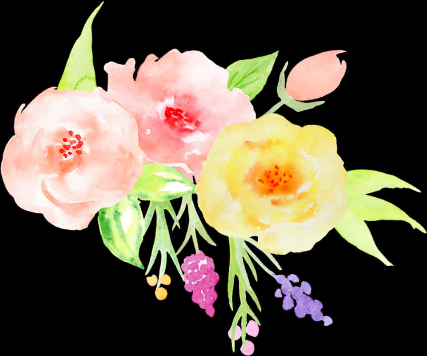 Watercolor Pinkand Yellow Flowers Artwork