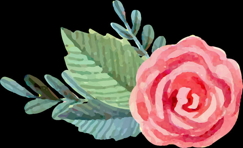 Watercolor_ Rose_with_ Leaves