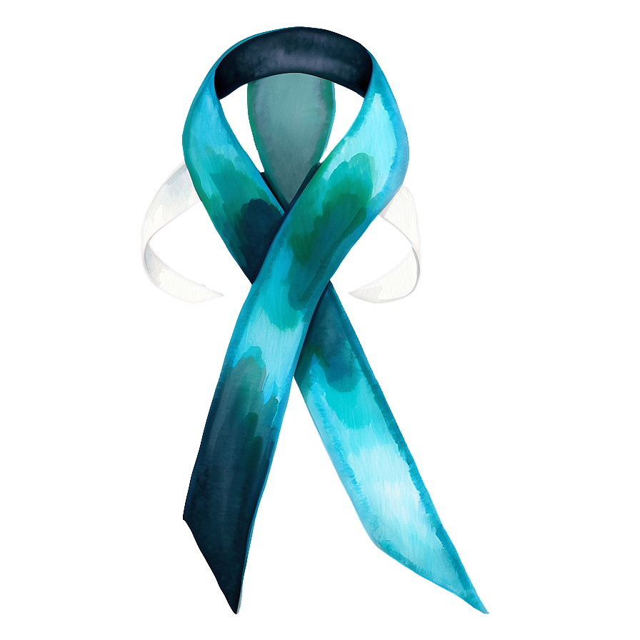 Watercolor Teal Ribbon Illustration Png Tdh