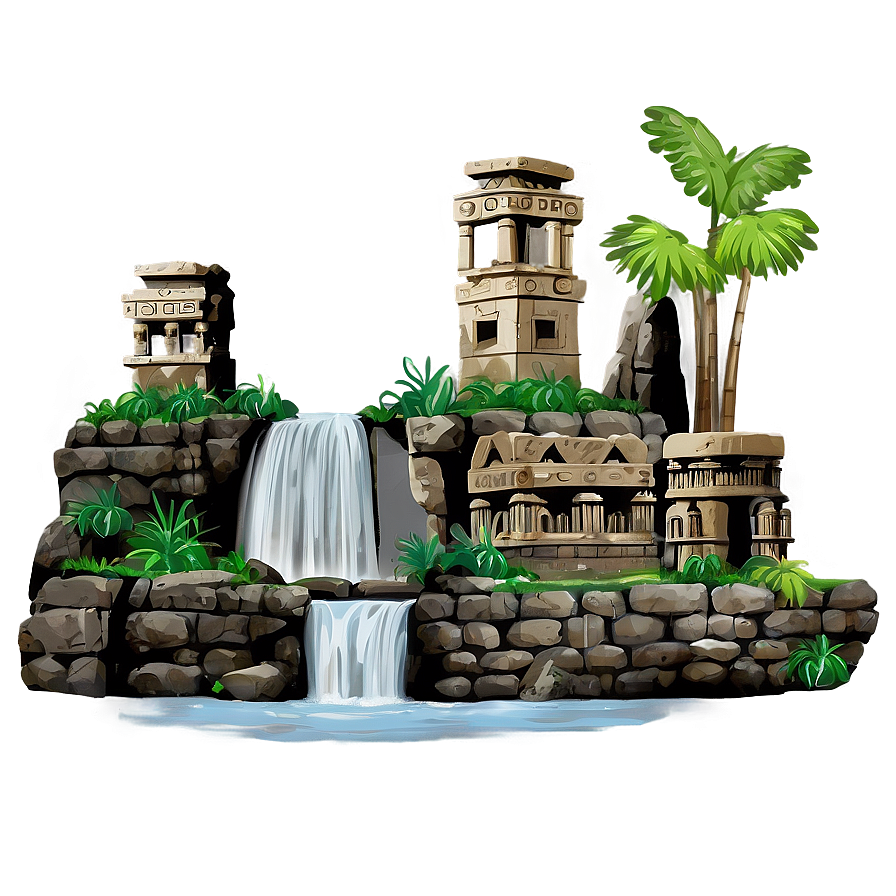 Waterfall And Ancient Ruins Png 73