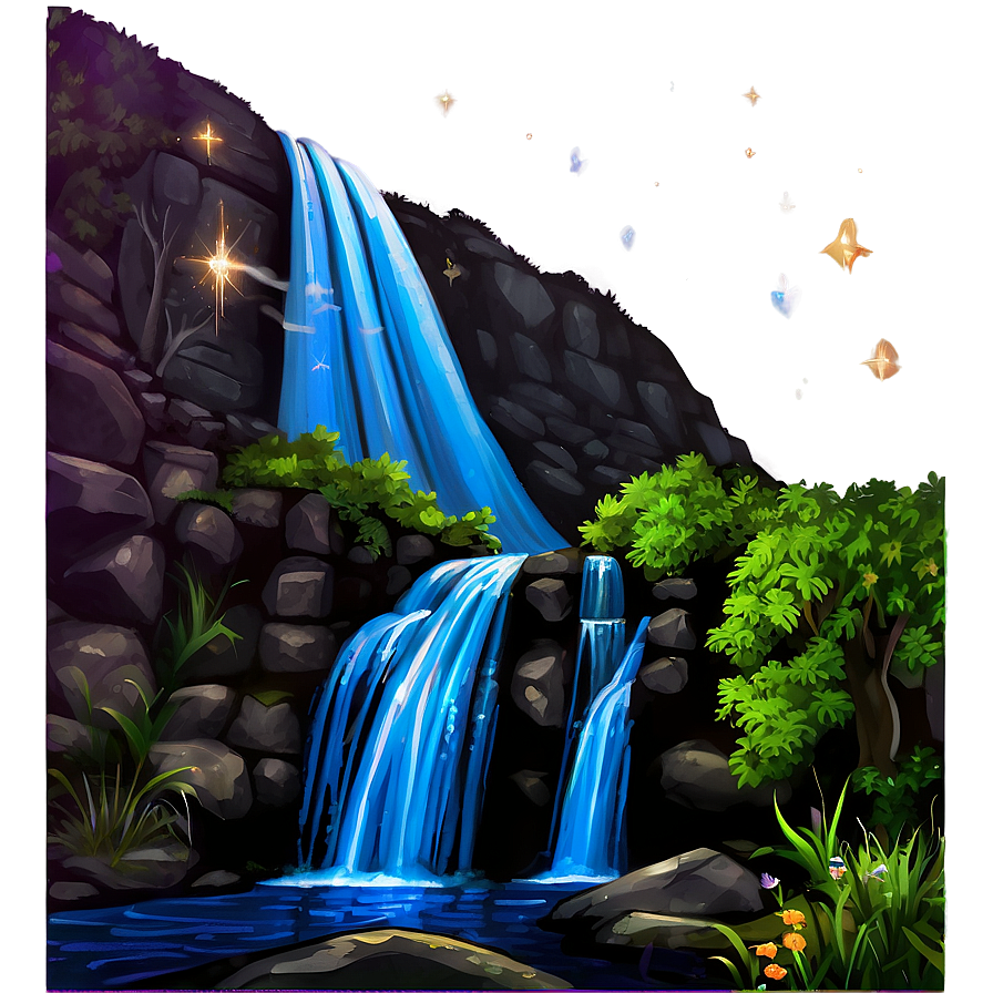 Waterfall And Starry Night Sky Png 05212024