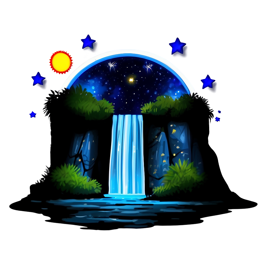 Waterfall And Starry Night Sky Png Xpo