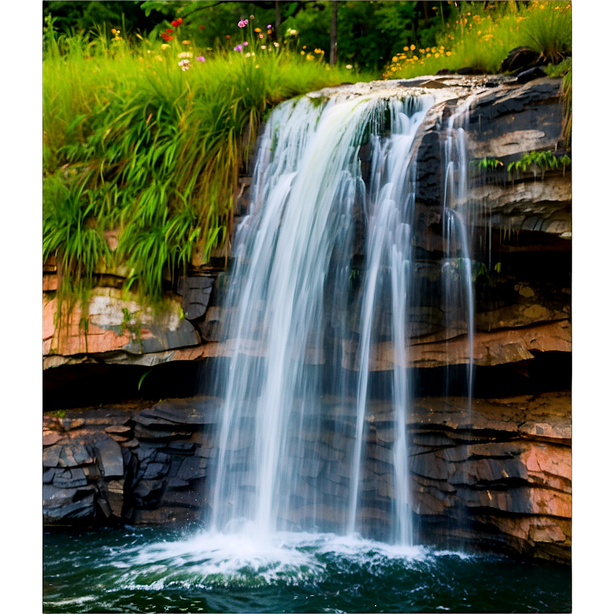 Waterfall In Bloom With Wildflowers Png 76