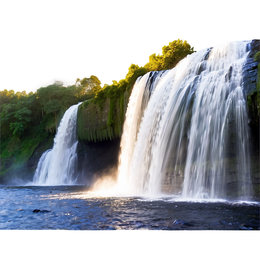 Waterfall In Golden Hour Light Png Mhi2