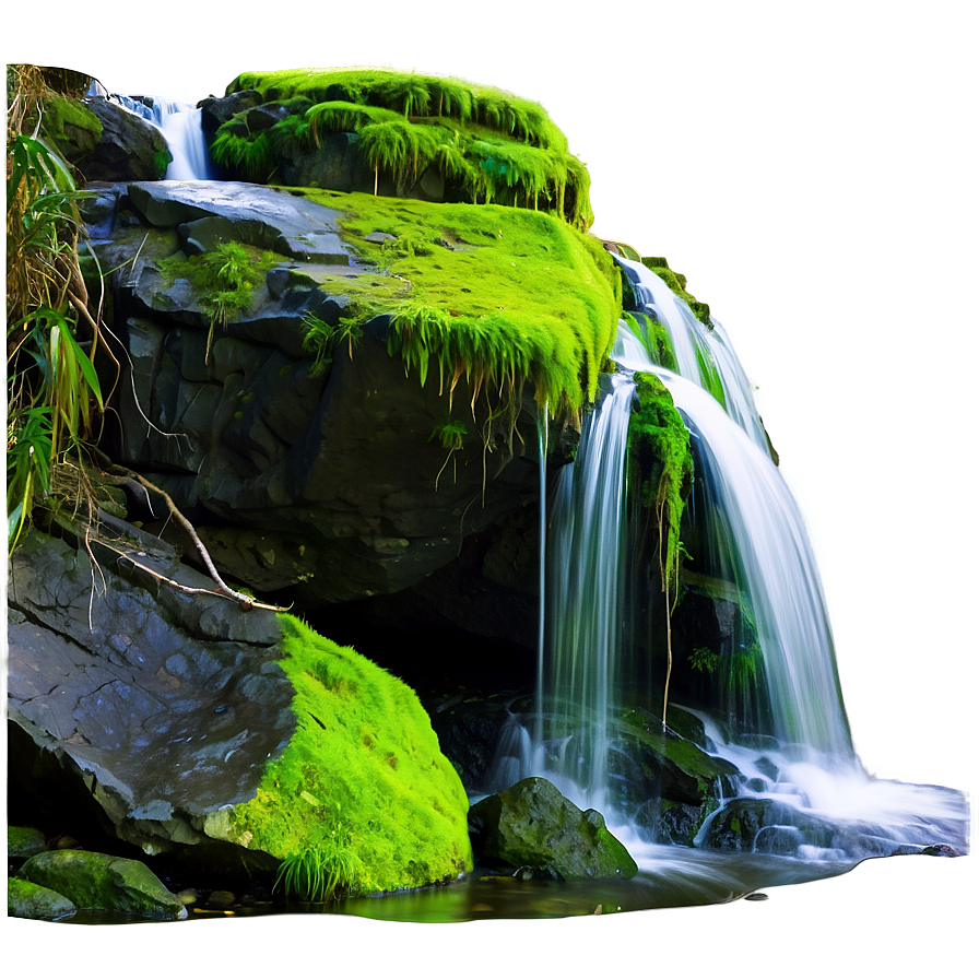 Waterfall With Mossy Rocks Png Paa80