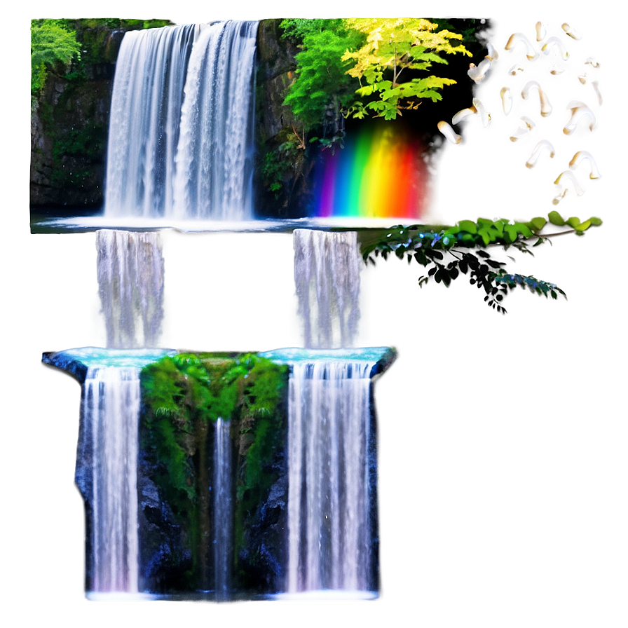 Waterfall With Rainbow Png Xdu