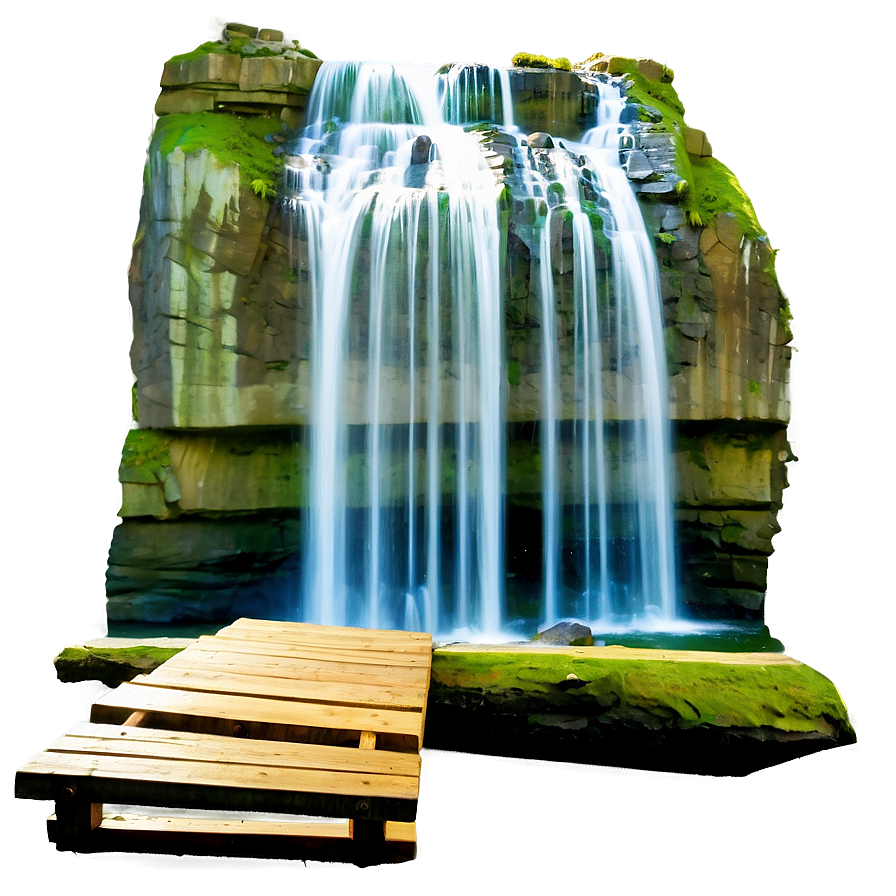 Waterfall With Wooden Bridge Png Vgm