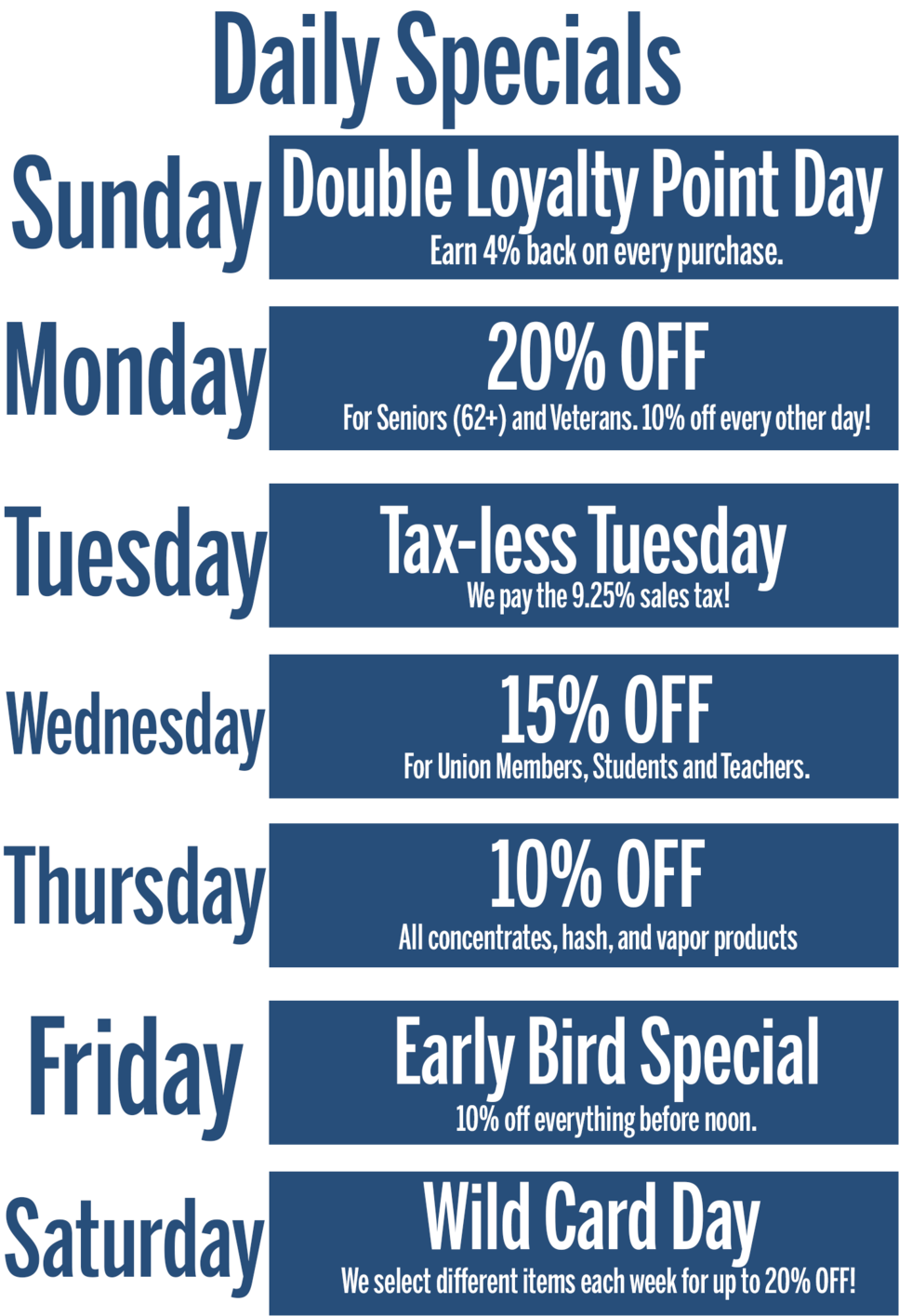 Weekly Discounts Schedule