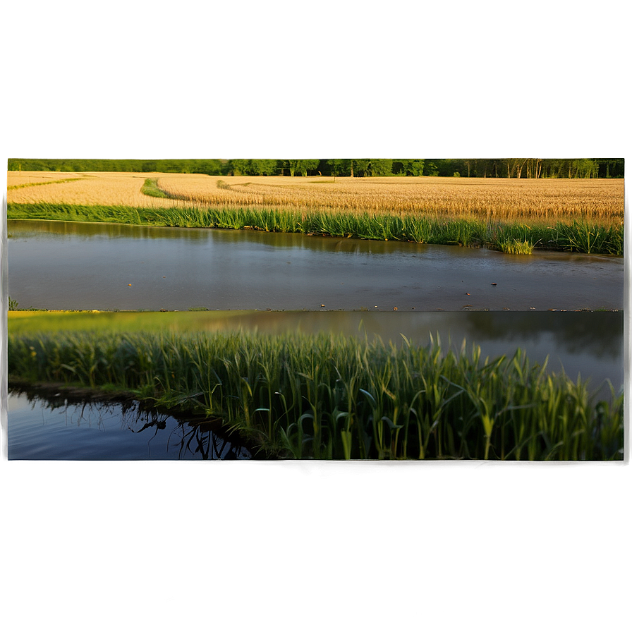 Wheat Field And River Landscape Png Cap