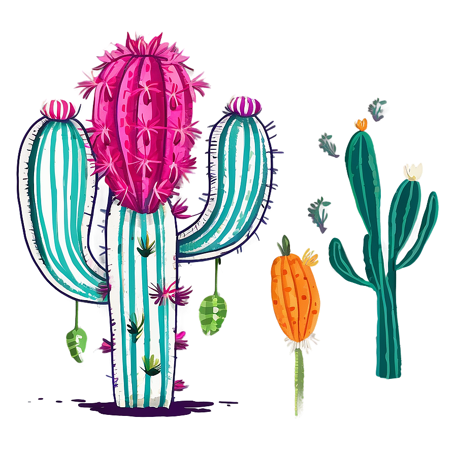 Whimsical Cactus Drawing Png Yco