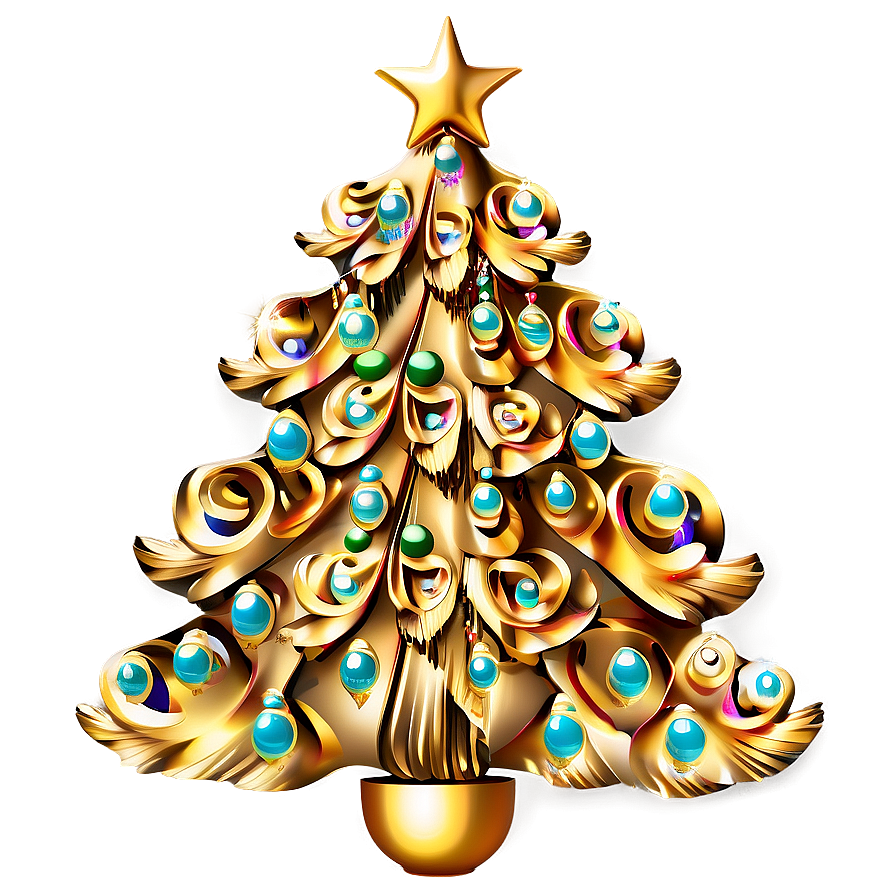 Whimsical Gold Christmas Tree Ideas Png 37