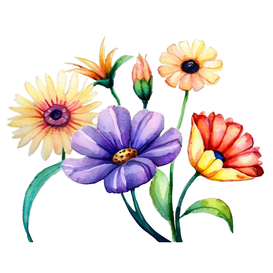 Whimsical Watercolor Flowers Png 05252024