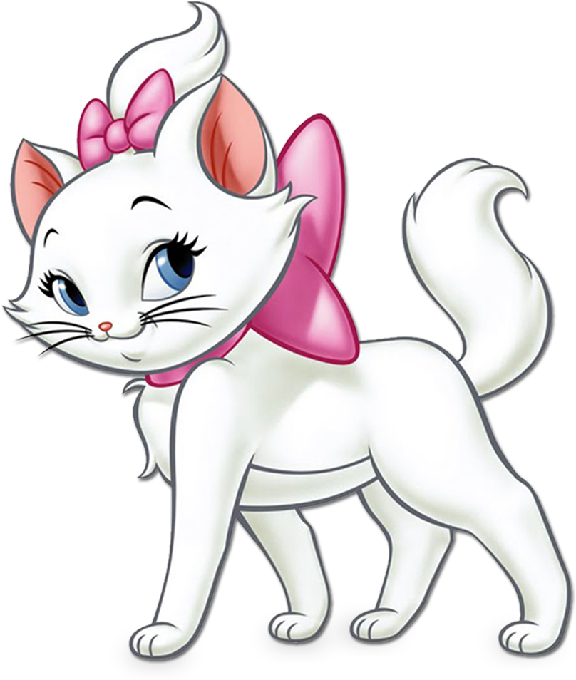 White Animated Kitten Pink Bow