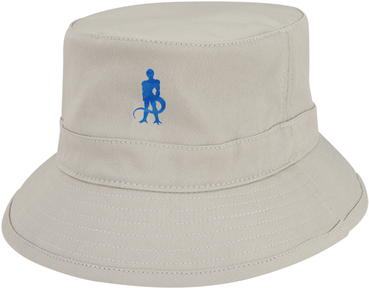 White Bucket Hat Blue Logo