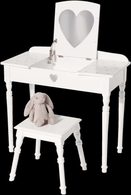 White Childrens Vanity Setwith Stooland Rabbit Toy